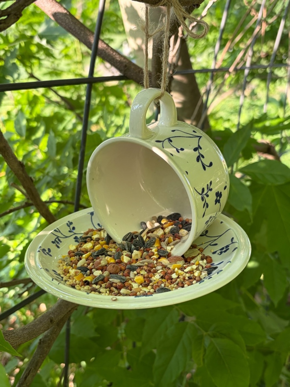 Vtg Royal Tudor Ware Hanging Bird Feeder,  Upcycled English Ironstone